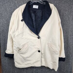 Wellington Fashions Kashmiracle Coat Womens L Cream Navy Shawl Collar Vintage